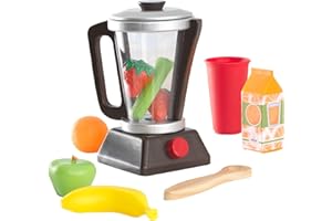 KidKraft Ensemble Blender Smoothie Espresso en Bois, Accessoire Cuisine Enfant, Kit de Ustensile Cuisine Électroménager, Accessoire pour Dinette, Jouet Enfant dès 3 Ans, 63376