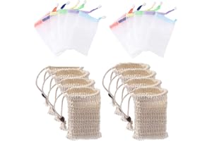 FONYET Seifensäckchen 10 Stück Sisal Seifenbeutel Natur mit 10 Stück Seifensäckchen Nylon Seifenbeutel für Feste Seife, Seifennetz für Körper-Peeling