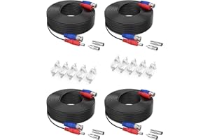 SANNCE 4Pcs BNC Cable 30m/100pies de Video Certificación UL, RoHS e ISET s.r.l Fuente de Alimentación para Sistema Cámara de Vigilancia DVR CCTV Kit de Seguridad para Hogar (Negro)