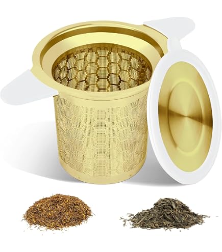 Teesieb Aus Edelstahl Mit Abtropfschale - Feinmaschiges Sieb Im Vintage-Spitzen Design (Gold)