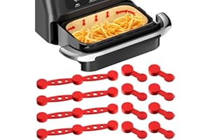 SON4SUN Air Fryer Silicone Magnet Clips (Upgraded Red) - Heat-Resistant Safety Buckles to Secure Parchment Liners | Prevent Paper Burning & Food Covering | Universal Fit for All Iron-Basket Models (Red-12pcs)
