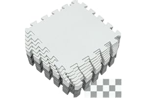 Yostrong® EVA Gomma Tappeto Gioco Bambini Per Puzzle | Tappetino Fitness Palestra, 18 Pezzi. Bianco, Grigio. YOC-ALb18N