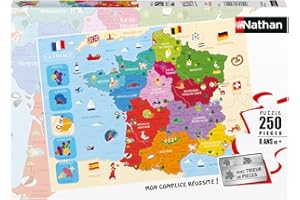 Nathan - Puzzle Enfant - 250 pièces - Carte de France - Filles ou garçons dès 8 ans - Puzzle de qualité supérieure - Carton épais et résistant - Cartographie - 86875
