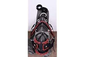 Aces Equine Harnais de conduite en nylon pour chariot de chevaux, noir/rouge, taille complète, cob, poney