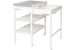 roba Table à Langer + Baignoire Coulissante "Baby Pool" + Matelas Gris "roba Style" - Bois Laqué Blanc