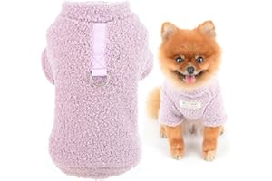SMALLLEE_LUCKY_STORE Sweter polarowy dla małych psów, solidna bluza dla zwierząt domowych z naszywką z literą i D-ringiem, stroje dla szczeniaków Yorkie chihuahua ciepłe ubrania zimowa jesienna