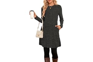 SENBATU Jumper Dress Ladies Long Sleeve Dresses for Women UK Side Buttons Tunic Dress with Pockets