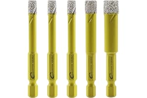 Foret Diamant Sec Set - 5 pièces 6/6/6/8/10mm SANLEETEK Trépan Diamant avec Queue à Changement Rapide pour Marbre Granit Céramique Porcelaine Carrelage Grès Quartz
