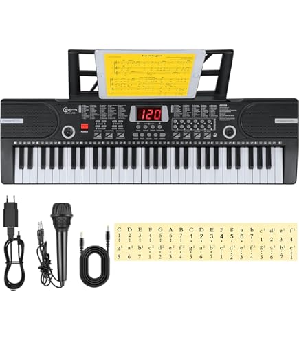 REIG Orgue Électronique 61 Touches – 16 Sons, 10 Rythmes, Enregistrement, Effets Batterie – Idéal Débutants