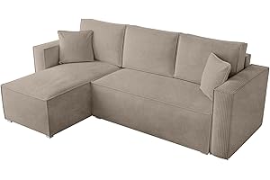 ‎BROMARKT BROMARKT Ecksofa mit Schlaffunktion 238x148x88cm - Wohnlandschaft L-Form - Kollektion TOP - Eckcouch mit Bettkasten - Couch L Form - Sofa 3-Sitzer - Beige Poso