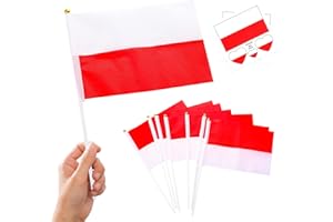 YAAVAAW 10pcs Small Poland Flags & 2pcs Tattoos, Polska Oly 2024 Decorations, Mini Poland Flags Hand Held for Oly Games 2024 Football Sports Events, Independence Day Party Decorations