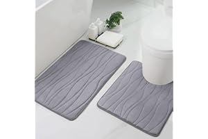 Homaxy 2-częściowy zestaw dywaników łazienkowych z pianki z funkcją pamięci, dywanik łazienkowy, dywanik WC z wycięciem, zestaw chłonnych i antypoślizgowych dywaników łazienkowych, nadaje się do prania w pralce, zestaw 2-częściowy 50x80cm+50x60cm mit WC-Ausschnitt szary