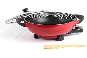 Livoo - Wok électrique DOC128A – capacité 4L, 6 personnes, 1500W, Ø 33 cm, thermostats réglable, spatule bambou incluse, grille inox