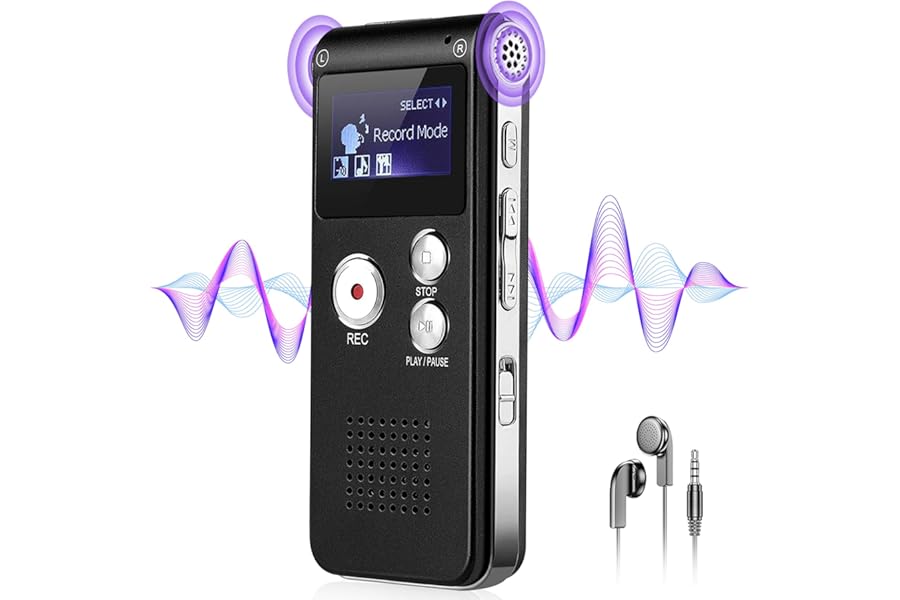 Voice Recorder with Noise Reduction, 4800 Hours ZIPCIDE Dictaphone Voice Activated Recorder with Playback for Lectures Meetings, 1536Kbps Smart Audio Sound Tape Recording Device with Password - 32GB