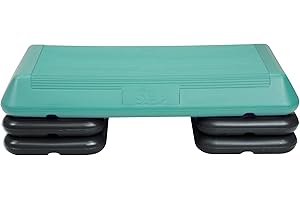 FREESTYLE STEP The Step - Plataforma aeróbica original de tamaño de circuito con plataforma antideslizante verde azulado y cuatro elevadores negros originales