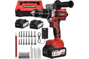 Brushless Cordless Impact Drill 120N·M - 20+3 Torque 21V Hammer Drill with 2 X 4.0 Ah Battery & 2150 RPM - SundpeyPRO 1/2 Inch Self-Locking Metal Chuck Impact Screwdriver with Drillbit Sets & Case