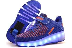 LOVELYSI Unisex Boys Girls LED Lights USB Rechargeable Trainer Roller Skates Shoes with Single Double Wheels Retractable Outdoor Sports Cross Trainers Gymnastic Running Sneakers for Party