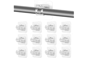 WOUMON Ganci per Tende Senza Bucare,12 Pezzi Staffa Autoadesiva per Asta Tende Trasparente,Supporto per Bastone per Tenda per Casa, Bagno, Hotel (Trasparente)