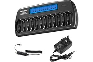 CITYORK 12 Bays Smart Battery Charger, AA, AAA, Ni-MH, Ni-CD Rechargeable Batteries Charger with Intelligent LCD Display, Build-in IC Protection