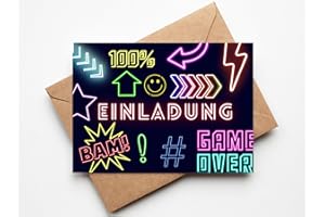 PAPERLANE BY ESSI Neon Lasertag Einladungskarten - Lasertag Geburtstag - inkl. Umschläge 10 Stück (10er Set Einladungskarten, Neon)