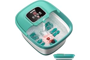 Pediluvio massaggiatore piedi GLORITY,Massaggiatore Piedi con Riscaldatore,Bolle,Infrarossi, Bacinella Pieghevole con Controllo Temperatura e Timer,Pietra Pomice Pedicure,Portatile piedi Pediluvio