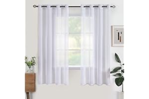 Woaboy Lot de 2 Rideaux Voilage à Oeillet Rideau Semi-Transparent intérieurs pour Chambre Salon Maison 140x175 cm Blanc