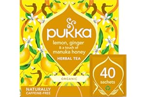 Pukka Herbs Organic Lemon, Ginger and Manuka Honey Herbal Tea Box - 40 Plant Based Biodegradable Tea Bags - Immune Boosting Infusion With Turmeric - For Daily Support - Caffeine Free