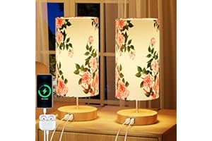 GPATIO Lampe de Chevet Lot de 2 Tactile, Lampe de Table Intensité Variable, Deco Chambre Imprimer Abat Jour Lampe, Lampe de Bureau Led avec Ports de Charge 2 USB pour Chambre Bureau, Cadeau