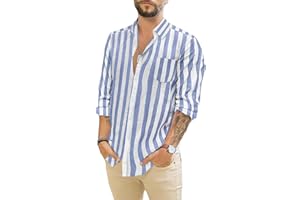 TARAINYA Camisa Lino Hombre Verano con Bolsillos Casual Camisas Hombre Manga Larga Regular Fit