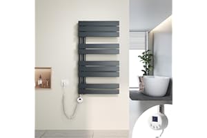 Heilmetz Scaldasalviette Elettrico Bagno 899x500mm 400W, Termoarredo Elettrico Bagno con Barra riscaldante termostato，con Funzione di temporizzazione（Antracite）