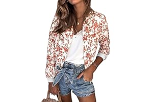 Minetom Blouson Bomber Femme Mode Manteau Mince Biker Moto Zipper Court Fleur Imprimer Veste Chic Printemps Été Blouson Court