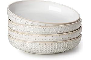 MALACASA Pasta Bowls 48 Oz, 9.5 Inch Large Salad Bowls, Modern Relief Design Ceramic Serving Bowls, Wide and Shallow Plates Pasta Plates, Microwave & Dishwasher Safe, Set of 4, Series LYDIA