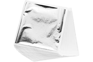 Apausvcm 100 Blätter Blattsilber Imitation,Silber Blatt zum Basteln Silberfolie Flocken Silberfolie Blätter Silber Bastelpapier für Kunst Projekt Handwerk Dekoration Vergoldung Handwerk DIY Kreation