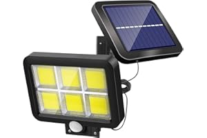 Lamker Lampe Solaire Extérieur Puissante avec Détecteur de Mouvement 120 LED Étanche Blanc Éclairage Lumières Solaires pour Jardin Terrasse Patio Porte Parking Lumière de Sécurité Cordon de 5 m