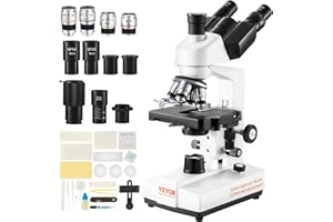 VEVOR Microscopio Ottico Trinoculare Microscopio Ingrandimento 40X-5000X Biologico Messa a Fuoco Grossolana Fine Tavolino Biologico 115x125 mm 2 Livelli, Trinoculare Composto