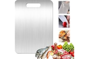 ADLUH Planche à découper en titane - En acier inoxydable - 34 x 23 cm - Planche à découper en titane - Double face - Qualité alimentaire - Facile à nettoyer - Pour viande, légumes, fruits