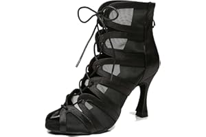 LITNERMIA Stivaletti da ballo da donna alla caviglia, per feste, performance e sala da ballo, con lacci, in rete, per balli latini