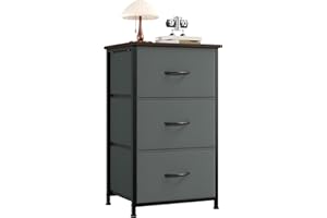 Somdot Chest of Drawers with 3 Drawers, Bedroom Fabric Dresser Storage Organiser for Closet Bedside Living Room Laundry Entryway Hallway, Charcoal Grey