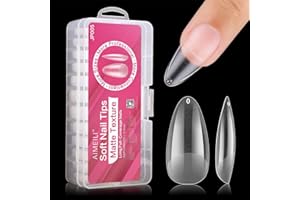 AIMEILI 432 Pezzi 12 Taglie Unghie Finte Lunghe Adesive in Mandorle Artificiale Punte per Tip Unghie Ricostruzione per Manicure da Salone Trasparente Unghie Tips Set in Scatola Trasparente, 005
