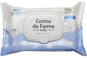 Corine de Farme - Lingettes Bébé Nettoyantes - Change Water Essential x70 - Produit de Toilette d'Origine Végétale - 99% d'Eau Purifiée - Capot Refermable
