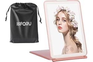 ISFORU LED Travel Makeup Mirror, 3 Colour Light Rechargeable Portable Compact Vanity Mirror, Perfect for Travel, Makeup & Beauty Needs, Christmas Birthday Gift for Women (Rose Gold B)