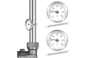 SMALLWELL 2Pcs Stainless Steel Pipe Thermometer - 0-120°C Bimetal Temperature Gauge with Clip-On Design (63mm Dial) for Accurate Hot Water Monitoring in Heating Systems