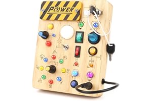 Joyreal Busy Board Montessori 2 Anno, Giochi in Legno con 19 LED, Pannello Sensoriale Bambini Montessori, Giochi Educativi Regalo Bimbo 2 3 4 Anni