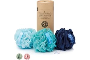 Temple Spring - Fleur de Douche Recyclées, Loofah Gommage Corps, Eponge de Douche, Eponge Corps Exfoliante, Fleur de Bain, Luffa Djampe, Bath Sponge, Produit Bain Femme et Hommes - Bleu Océan