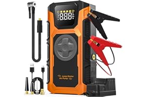 FEATOU Starthilfe Powerbank mit Kompressor, 150PSI 5500A Auto Starthilfe, 12V Jumpstart Power Pack für Pkw Motorrad Autobatterie(bis Alle Benzin/10L Diesel, -20~60°C) mit Jumper/LCD/Taschenlampe