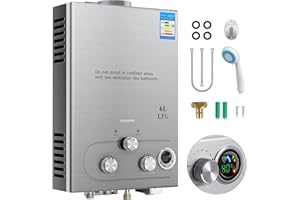 EAGERMINDS Chauffe-eau au gaz Propane gpl 6L/8L,avec Modes Hiver et Été, chauffe-eau instantané sans réservoir 16kw avec Kit de douche, brûleur de chaudière pour Camping, RV, maison ﻿ (6L)