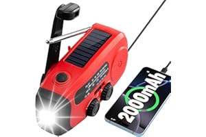 ONEKOU Latest Version Wind Up Radio Solar, Battery, Torch, Phone Charger 2000mAh Rechargeable Power Bank UK Emergency Hand Crank AM/FM Radio with Live Weather Updates Camping Emergency Survival Kit SOS Alarm