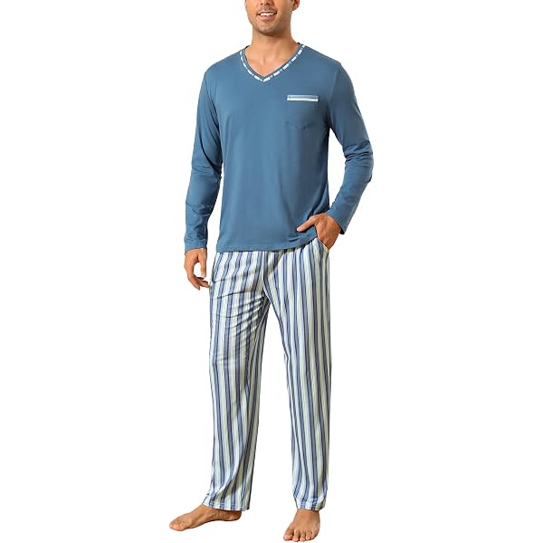 Vlazom Pigiama Uomo Invernale A Righe – Manica Lunga, Cotone Morbido, Collo Rotondo Con Tasche (Taglie S-XXL, Vari Colori)