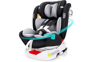 LETTAS 360 Rotation Baby Car Seat with Isofix Group 0+1/2/3 (0-36 kg, 0-12 Years) Maximum Recline 165° for Rear Facing, SIPS