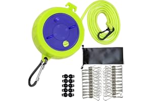 QeeHeng Regulowany podróżny sznurek do bielizny 10m, przenośna lina kempingowa, wiatroszczelna lina do suszenia na zewnątrz / wewnątrz / do domu / pralni / hotelu, z 20 szt. wiatroszczelnych spinek do bielizny i 10 stoperami